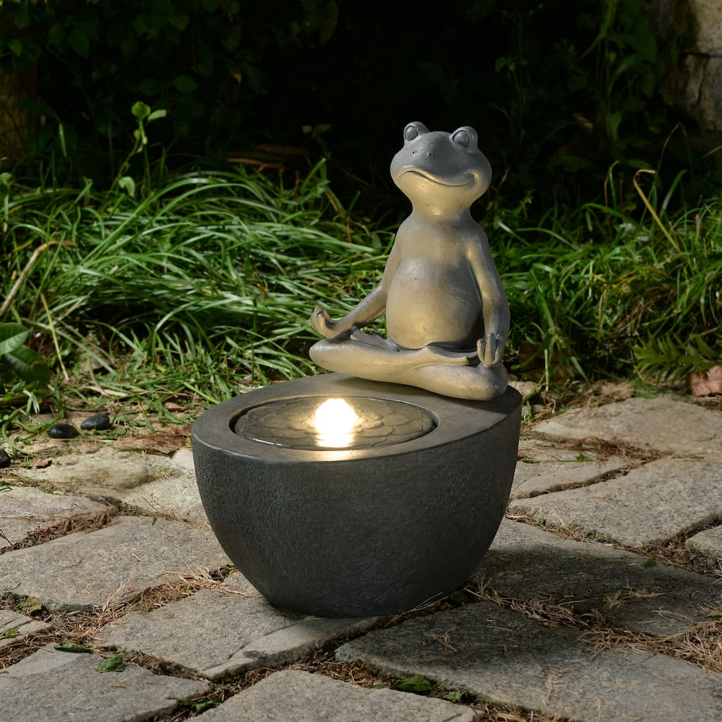 LED Lighted Meditating Frog Outdoor Garden Water Fountain - 19.25"