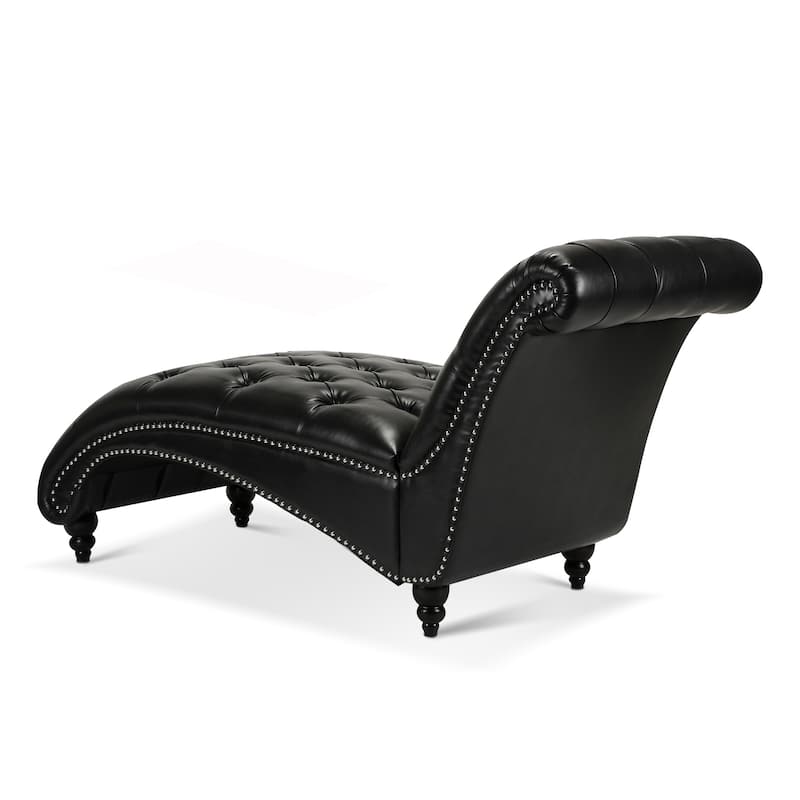 Black PU Modern 27.17" Upholstered Buttons Tufted Chaise Lounge Chair with Solid Wood Frame and Nailheads