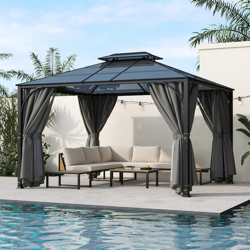 10'x12' Hardtop Heavy Duty Double Roof Patio Gazebo