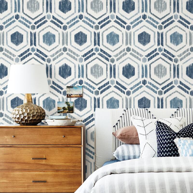 A-Street Prints Borneo Blue Geometric Grasscloth Wallpaper