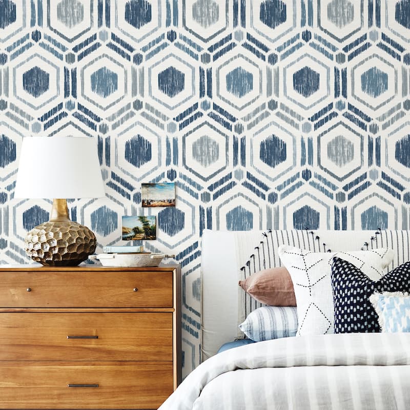 Montclair, Borneo Geometric Grasscloth, 33 FT. L x 20.5In. W Wallpaper Roll - Blue