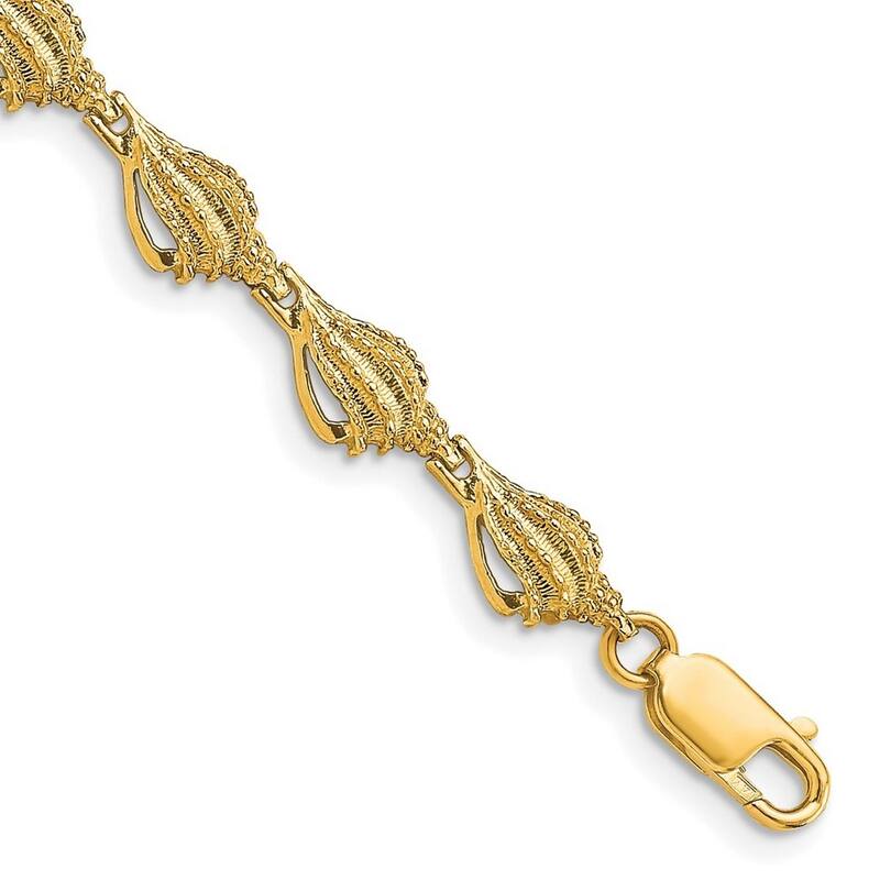 Curata 14k Yellow Gold Mini Conch Shell Link Open Side Bracelet 7.25 Inch