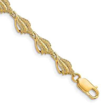 Curata 14k Yellow Gold Mini Conch Shell Link Open Side Bracelet 7.25 Inch