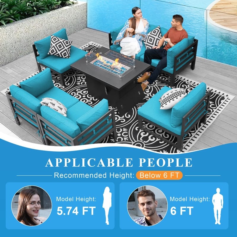 FINCATI 7 Pcs Patio Furniture Set Outdoor Sectional Sofa Set with Firepit Table - 7 Pieces