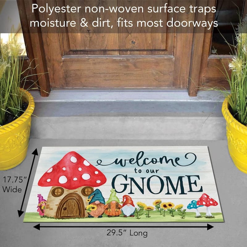 Welcome to Our Gnome Indoor/Outdoor Floor Mat Made in The USA Low Profile, Protective Non-Skid Rubber Backing, 29.5" by 17.75"