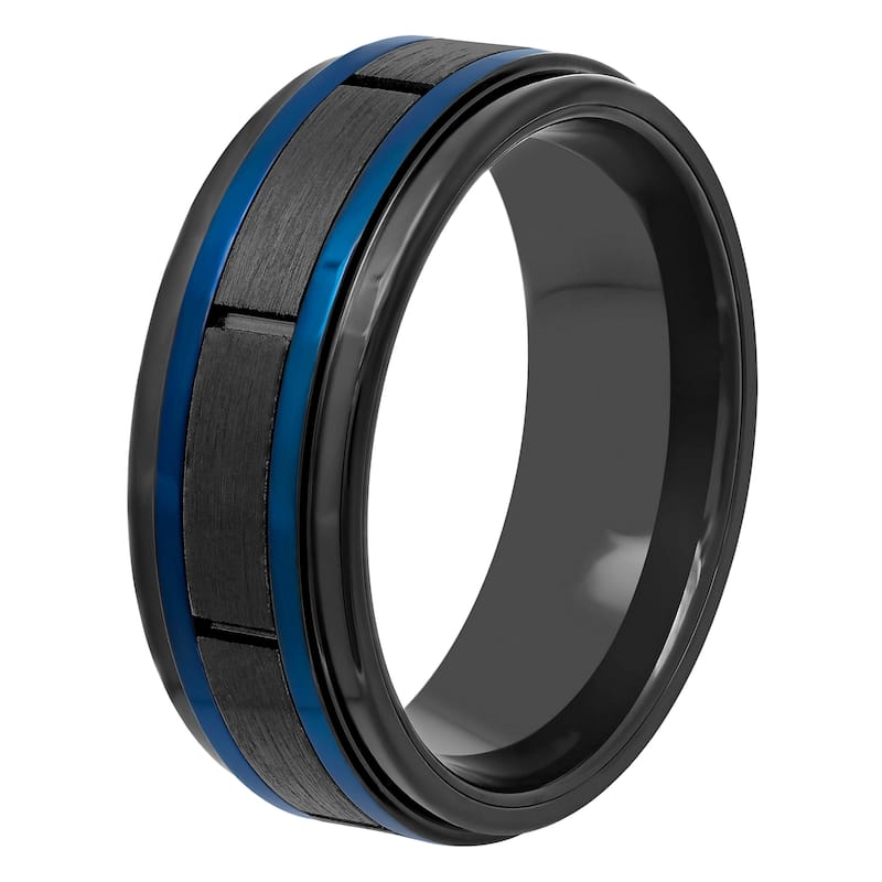 Steel Nation Stainless Steel Black and Blue 8mm Band