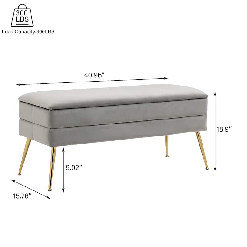 Velvet Storage Ottoman Bench with Metal Legs