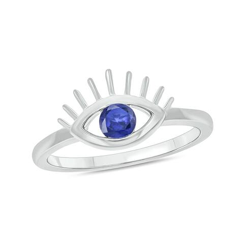 Cali trove Sterling Silver Created Blue Sapphire Evil Eye Ring