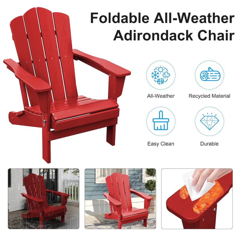 Plastic Folding Outdoor Patio Adirondack Chair With Slat Seat