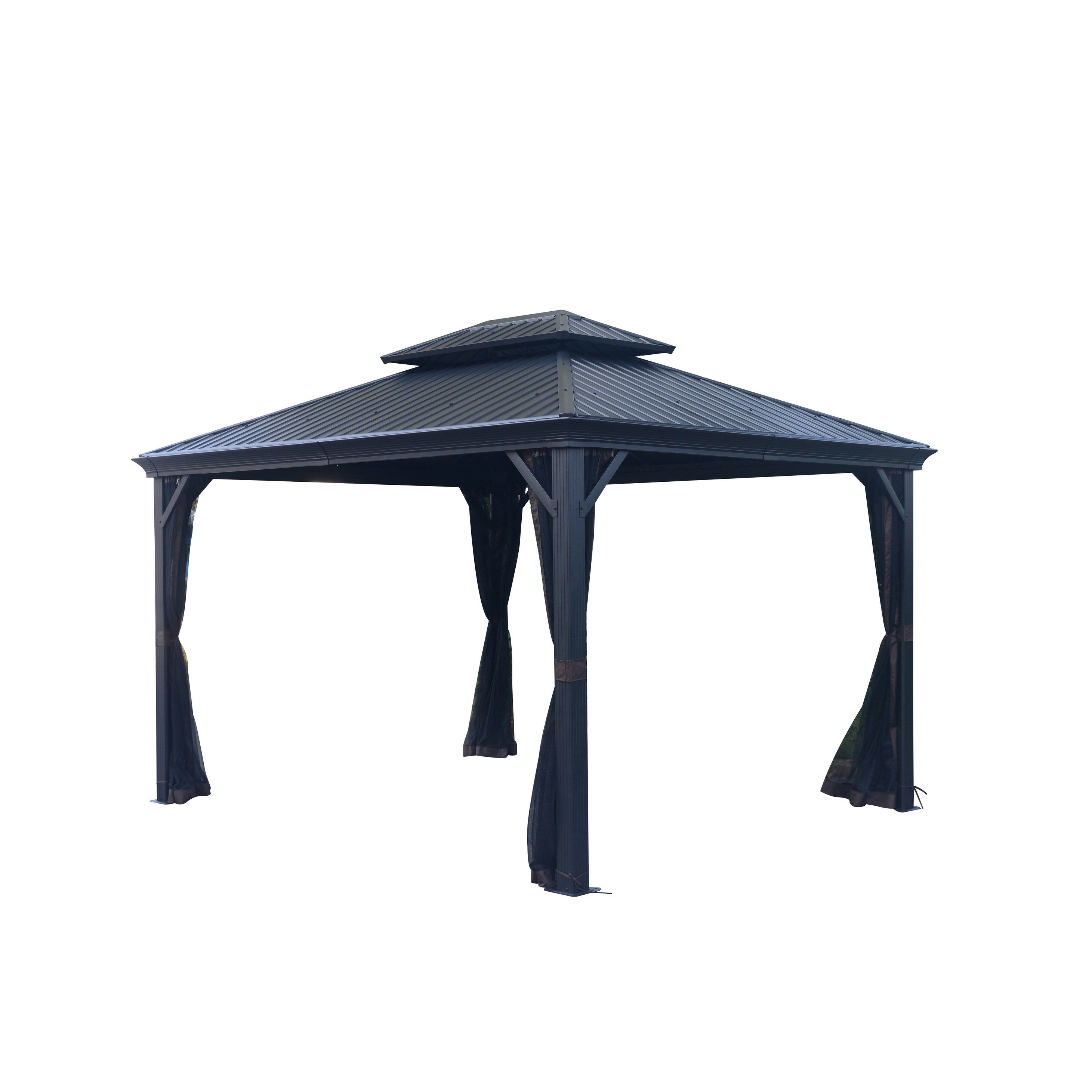 Shop 10 X12 Hard Steel Top Gazebo With Netting Curtains And Sidewalls Overstock 31302175