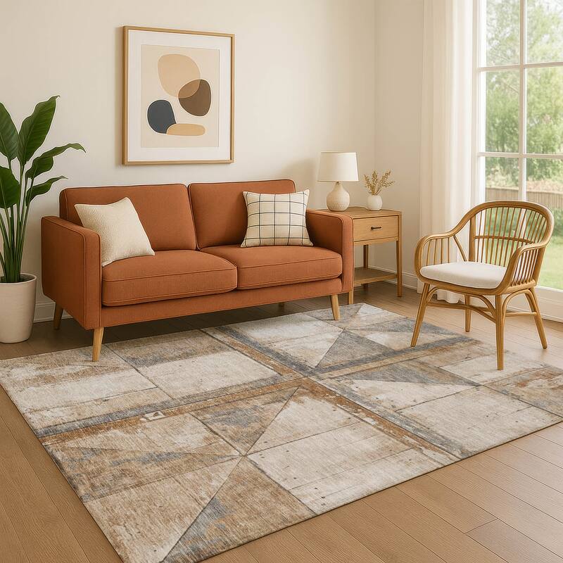 Premium Washable Super Soft Contemporary Geo Mayfield Rug - Copper - 3' x 5'