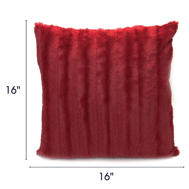 Cheer Collection Solid Color Faux Fur Throw Pillows (Set of 2) - 16 x 16 - Burgundy