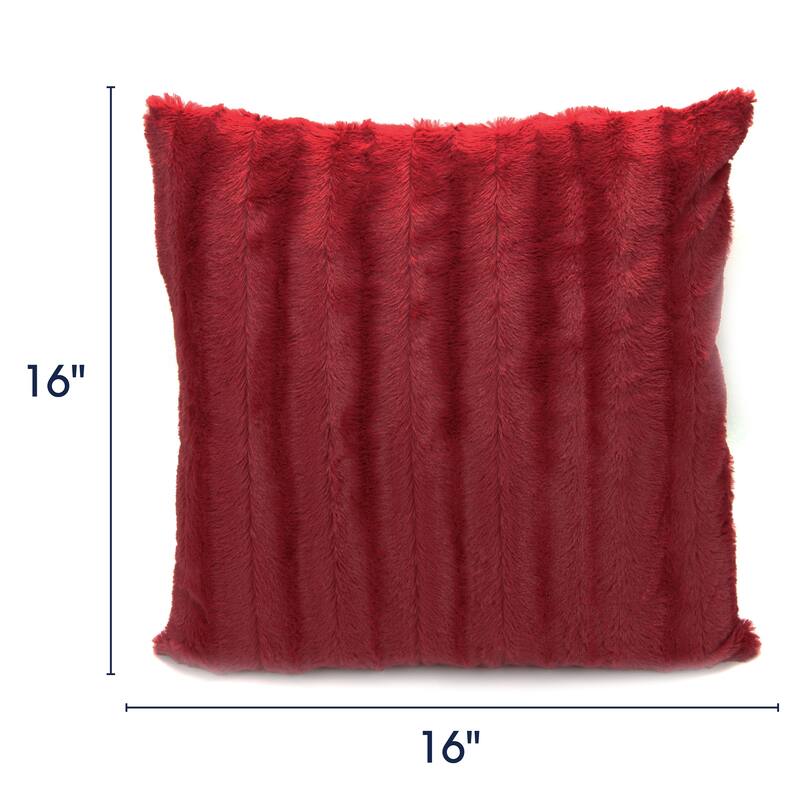 Cheer Collection Solid Color Faux Fur Throw Pillows (Set of 2) - 16 x 16 - Burgundy