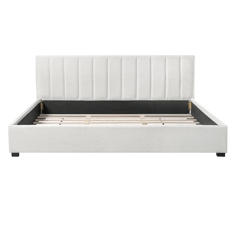 Christopher Knight Home - Serena Modern Linen Upholstered Bed Frame with Thick Headboard and Wooden Legs