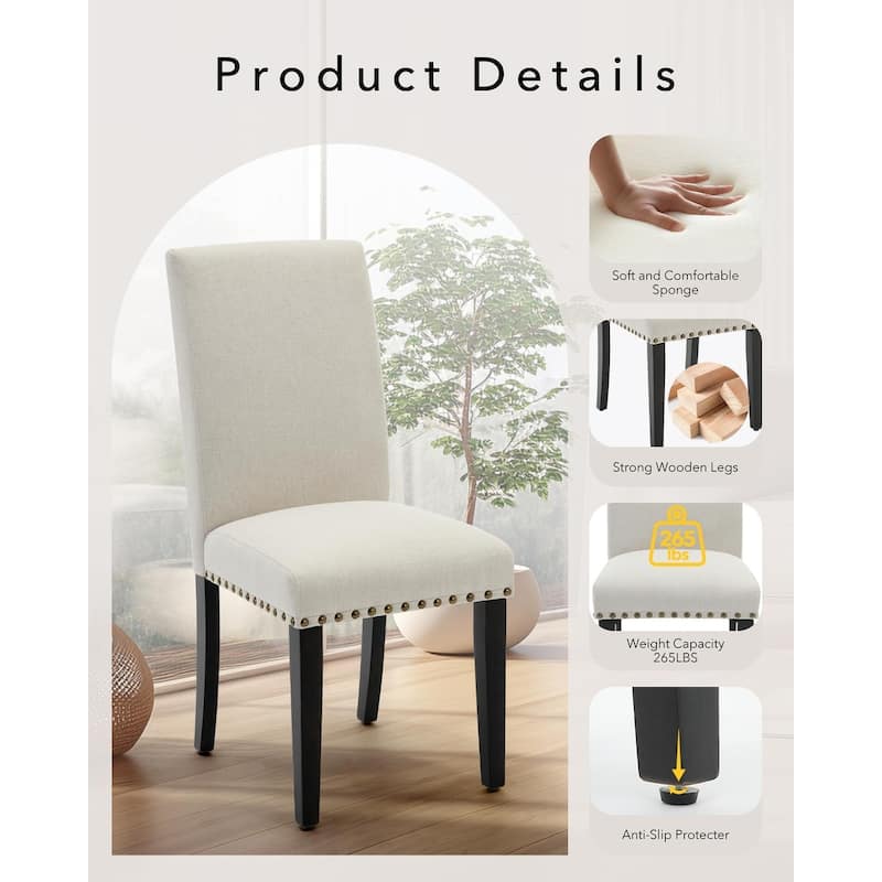 Modern Fabric Dining Chairs Set of 2 – Upholstered Curved Backrest, Wood Legs & 265lb Capacity, for Kitchen/Dining Room
