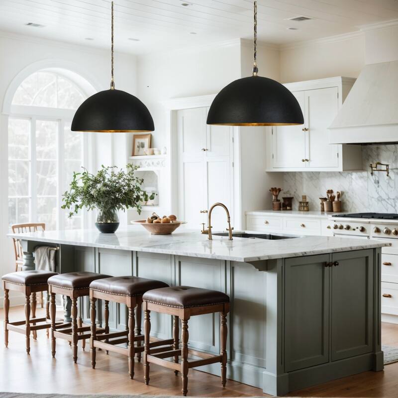 Modern Industrial 1-Light Oversized Black Gold Pendant Semi-Circular Design Chandelier for Dining Room