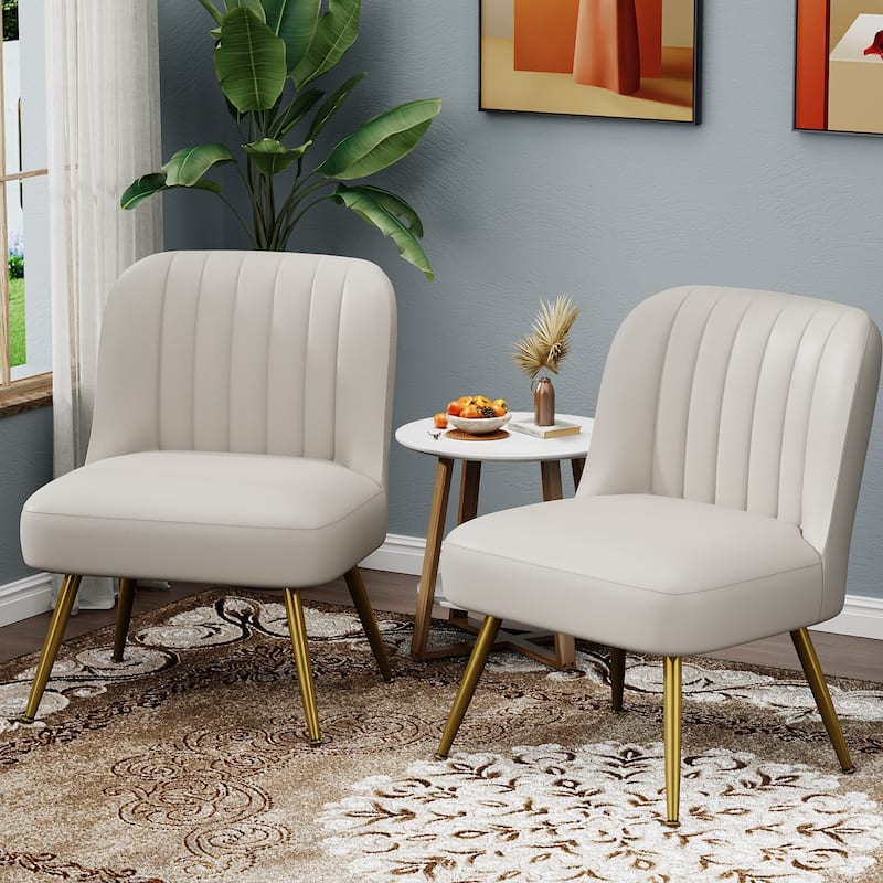 Accent chairs for living room Set of 2, Upholstered Leather Living Room Chairs Modern Corner Chair Armless Chair