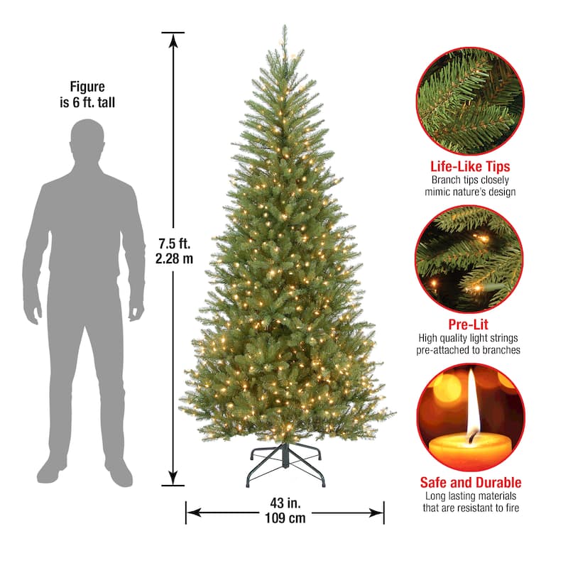 National Tree Company 7.5 ft. Dunhill Slim Fir Hinged Tree with 600 Clear Lights