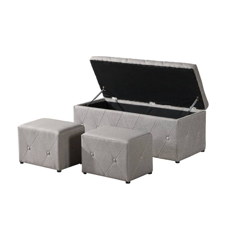 1 Piece Rectangular Storage Ottoman Short Velvet with 2 Set Ottomans