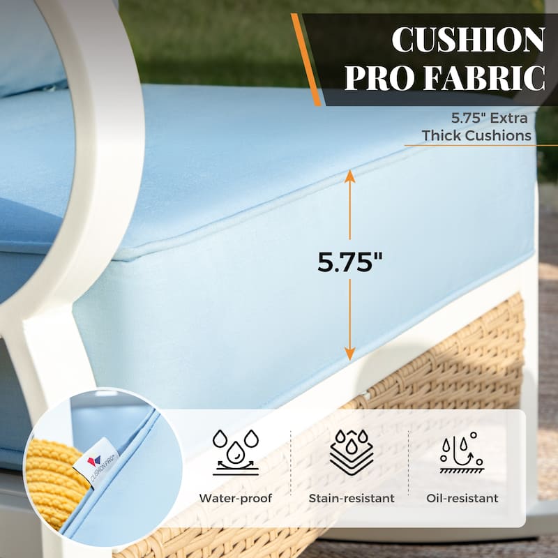 MAISON ARTS 5-Seat Patio Furniture Set, 2 x Cushioned Metal Chair, 1 x 3-Seat Sofa with Marbling Coffee Table