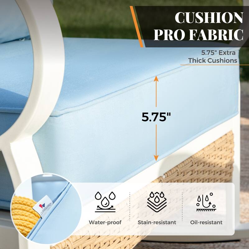MAISON ARTS 7-Seat Patio Conversation Set, 2/4 x Cushioned Metal Chair, 1 x 2-Seat Sofa,1 x 3-Seat Sofa with Coffee Table