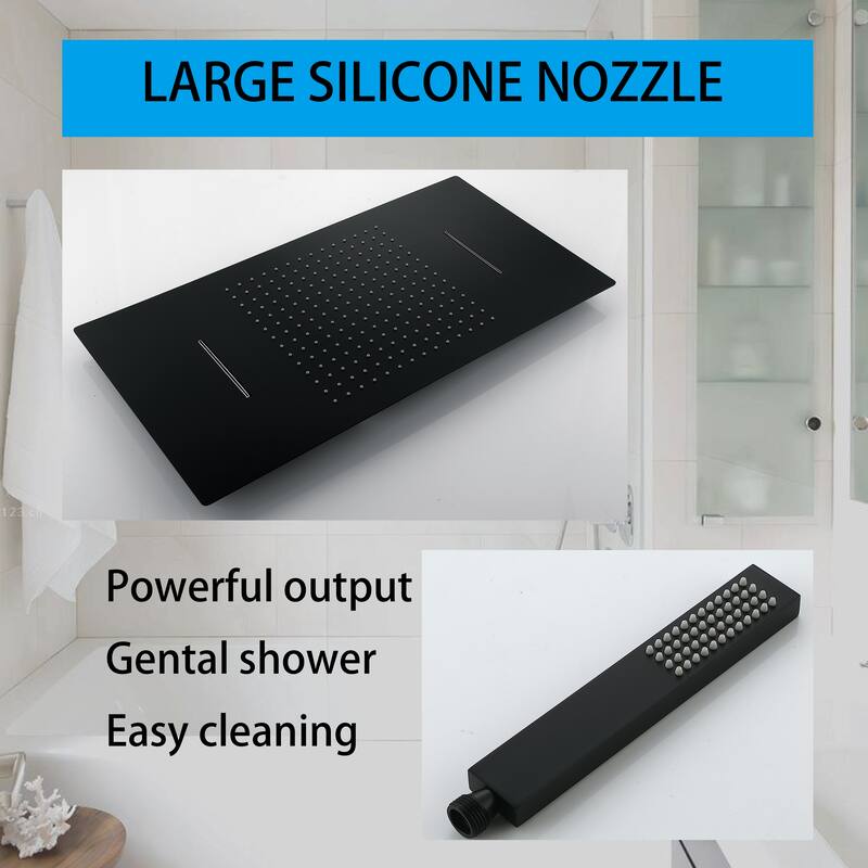 Modland Square Digital Rain and Waterfall Shower System with High-pressure Handheld Showerhead & 4 Massage Jets