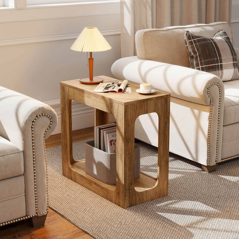 Costway 1/2 PCS 2-Tier End Table with Storage Shelf Hollow-out Design