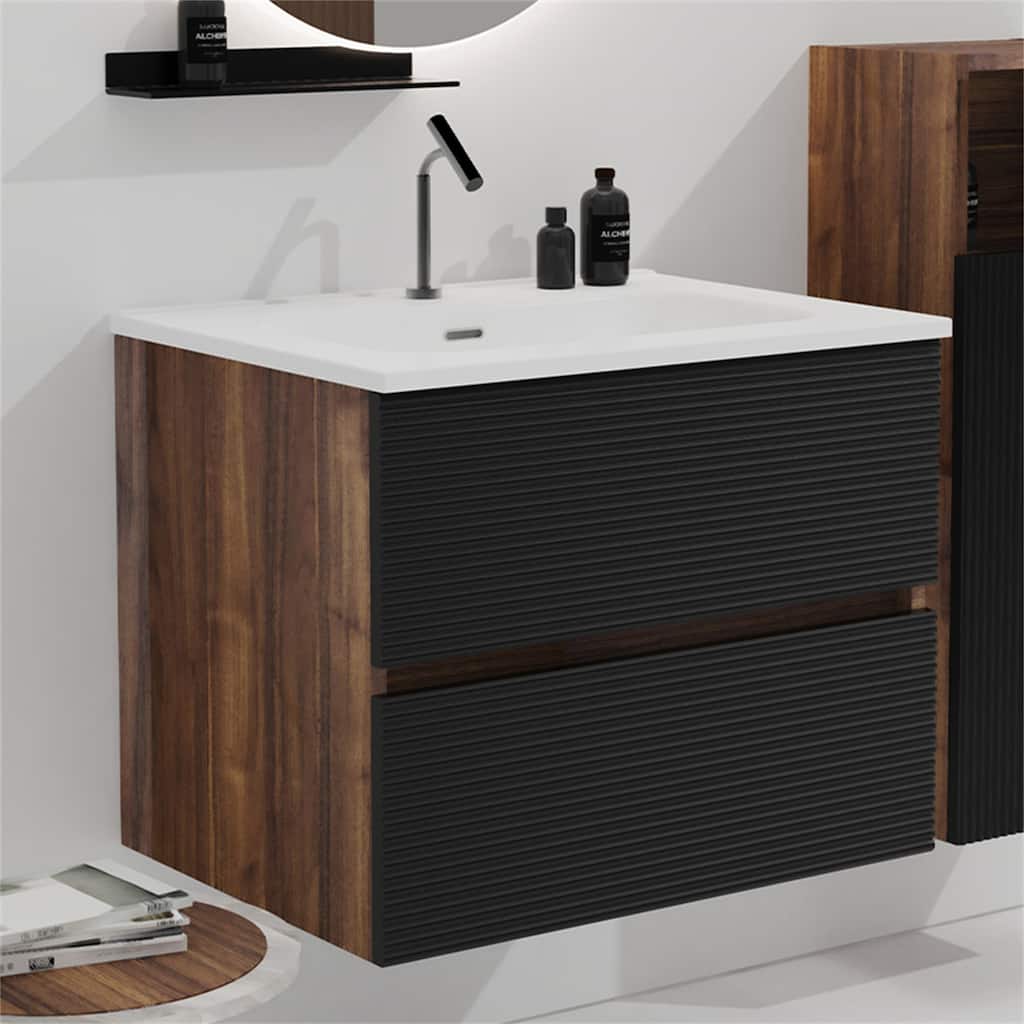 24"/30"/36" Wall Mounted Bathroom Vanity w/ Ceramic Sink with Overflow