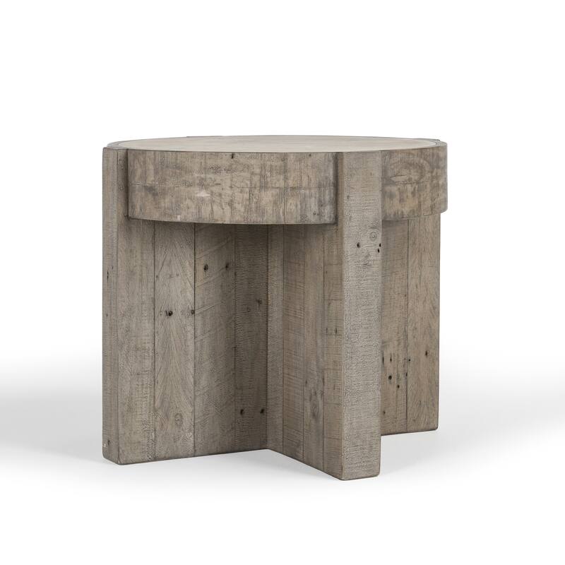Classic Home Sonoma 26" Round Reclaimed Pine End Table in Distressed Gray