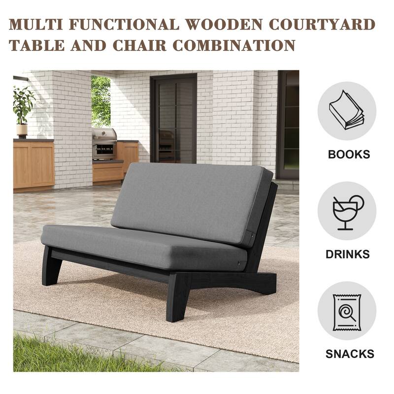 Sectional Wood Furniture 2 Seat Armless Patio Sofa