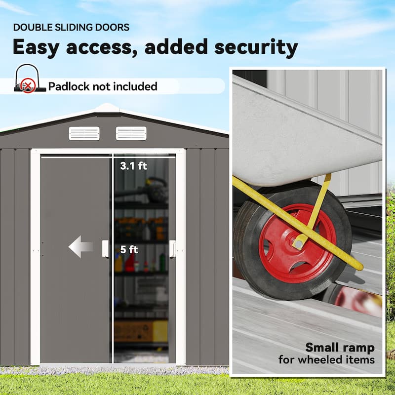 Outsunny 9' x 6' Outdoor Storage Shed, Garden Tool Metal Shed with Foundation Kit, Double Lockable Door