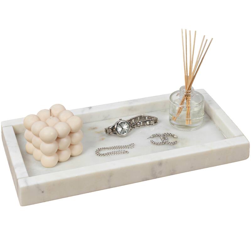 Luxe Stone Classic Minimalist Rectangular Marble Bathroom Countertop Tray - White Marble