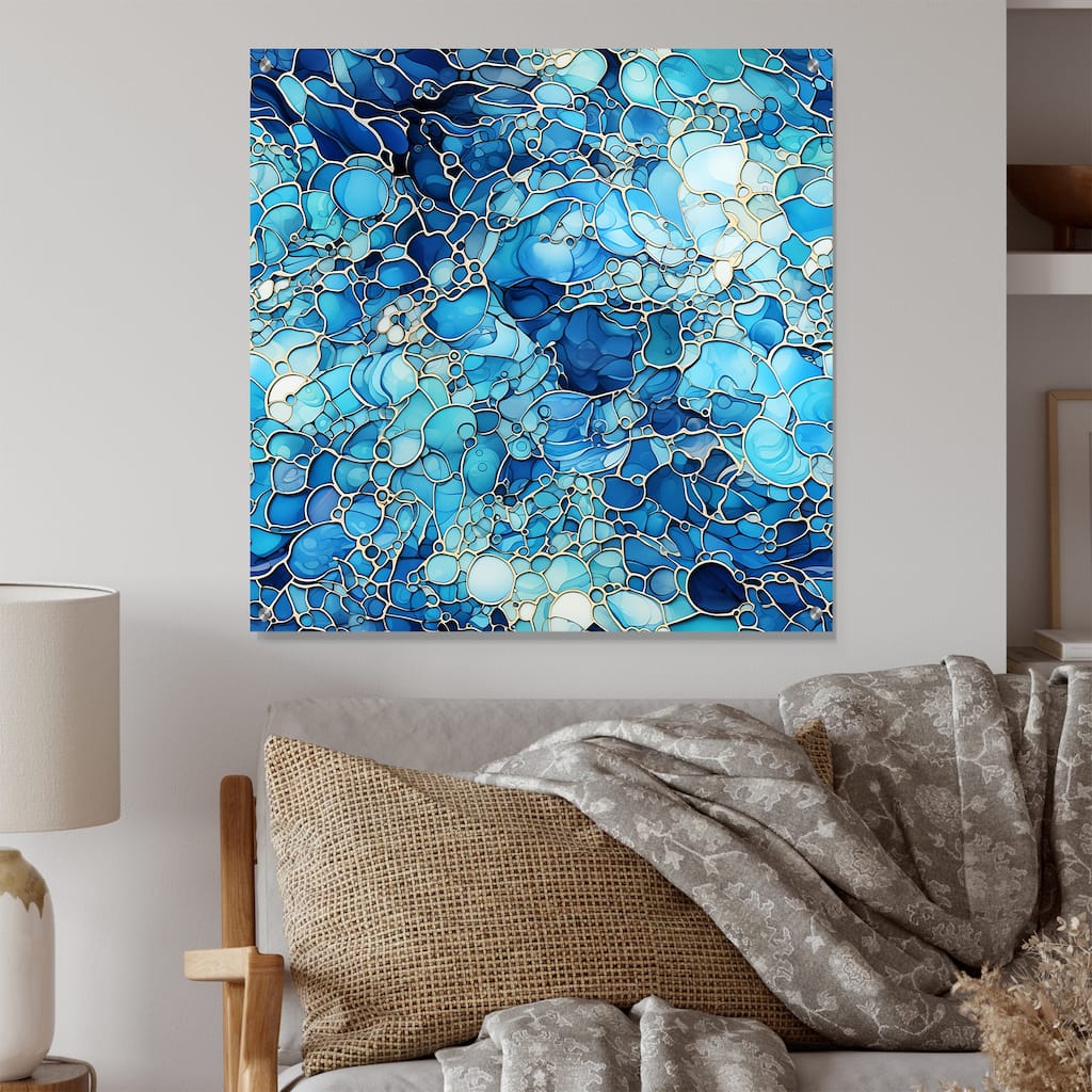 Designart "Ocean Blue Mosaic Turquoise" Abstract Gloss Wall Decor Blue - Tropical Acrylic Wall Art Decor