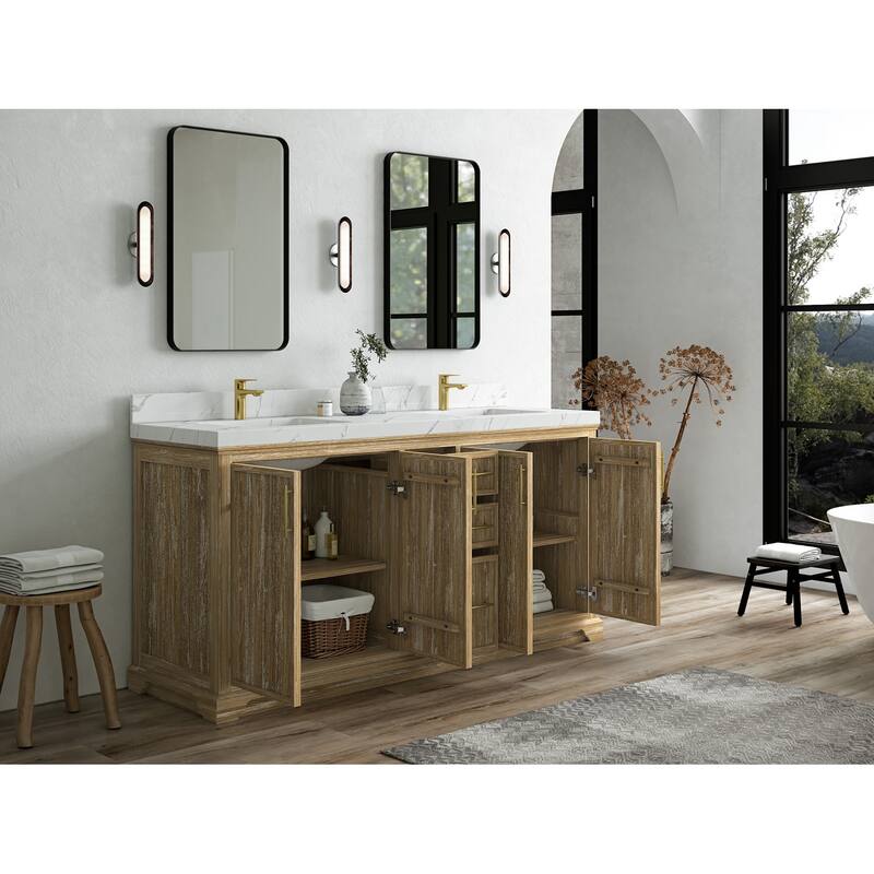 Willow Collections 72 x 22 Alys Solid Teak Wood Double Sink Bathroom Vanity with Quartz or Marble Countertop