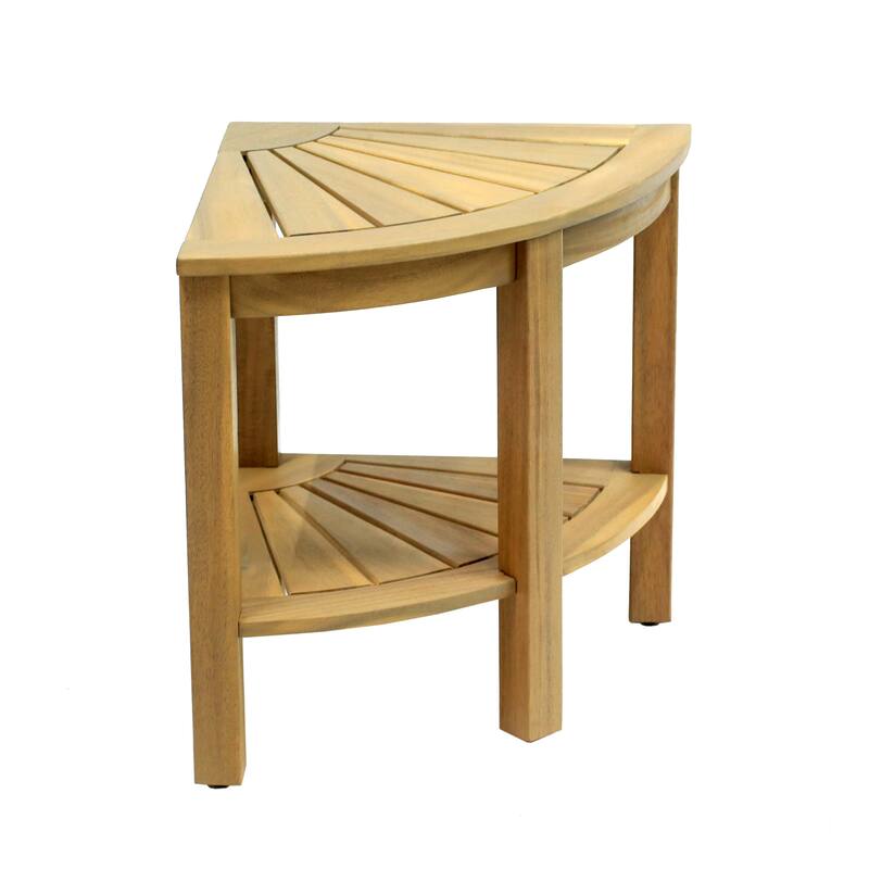 Maris 18" Solid Acacia Wood Indoor/Outdoor Corner Shower Bench with Shelf, By JONATHAN Y - 15.94L x 15.94W x 18.11H - Light Teak