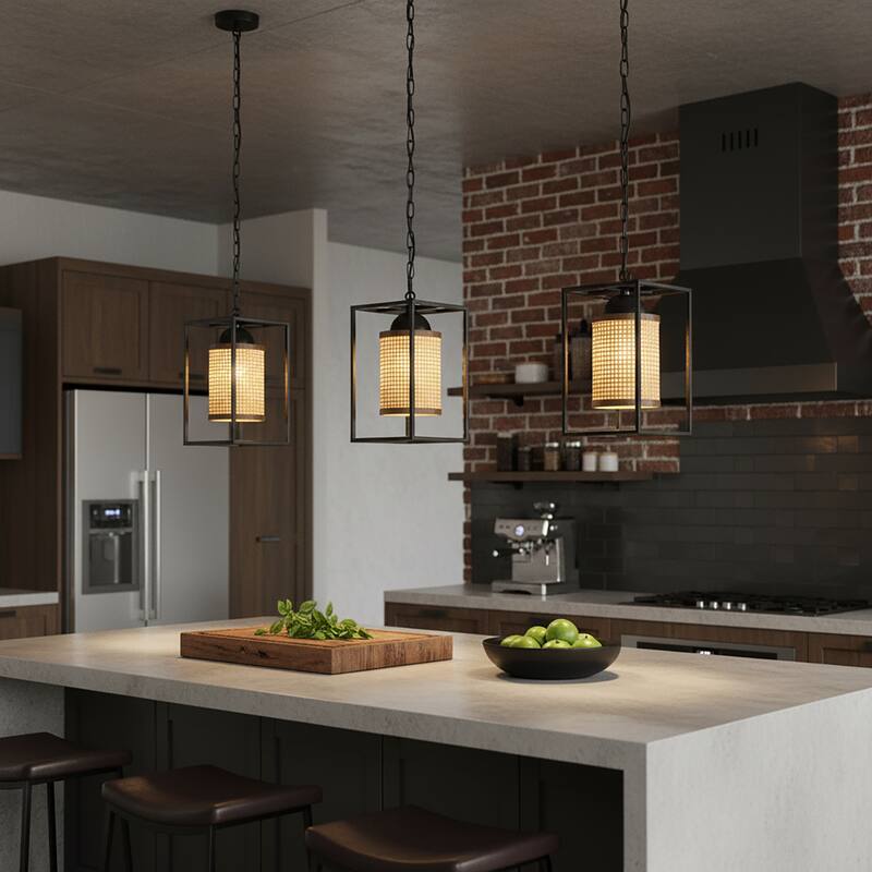 Nyla 1-Light Rattan Outdoor/Indoor Coastal Boho Lantern Pendant Light - 8" Wide