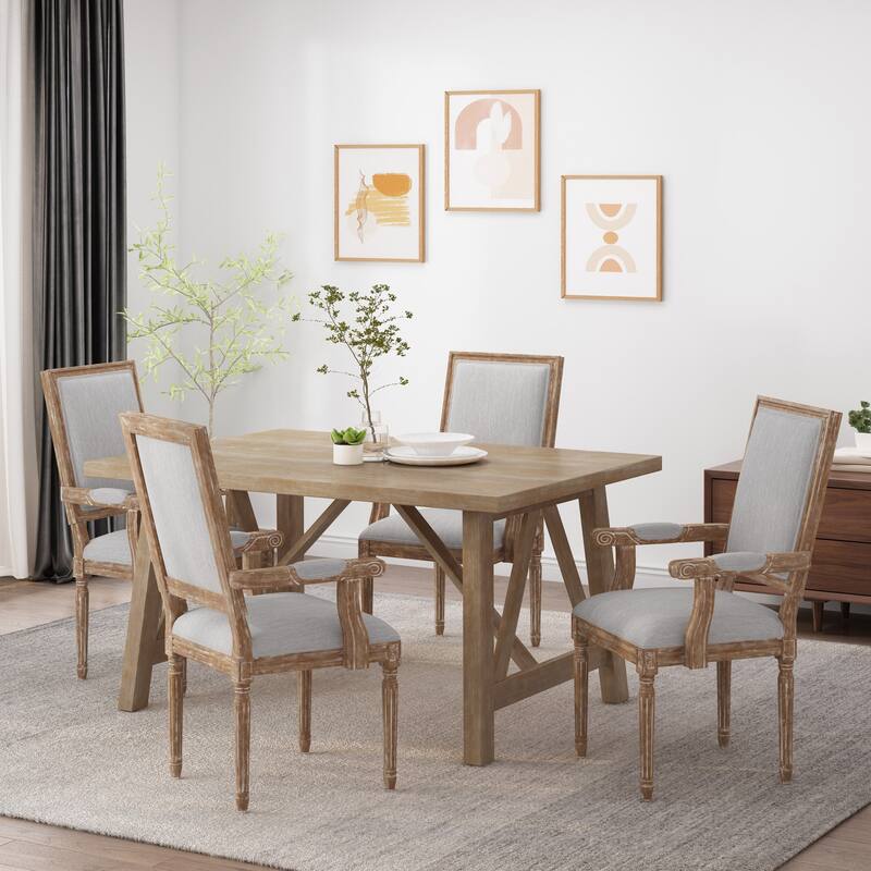Maria French Country Upholstered Dining Chairs by Christopher Knight Home - 23.75" L x 23.75" W x 39.75" H - Set of 4 - Light Gray + Natural