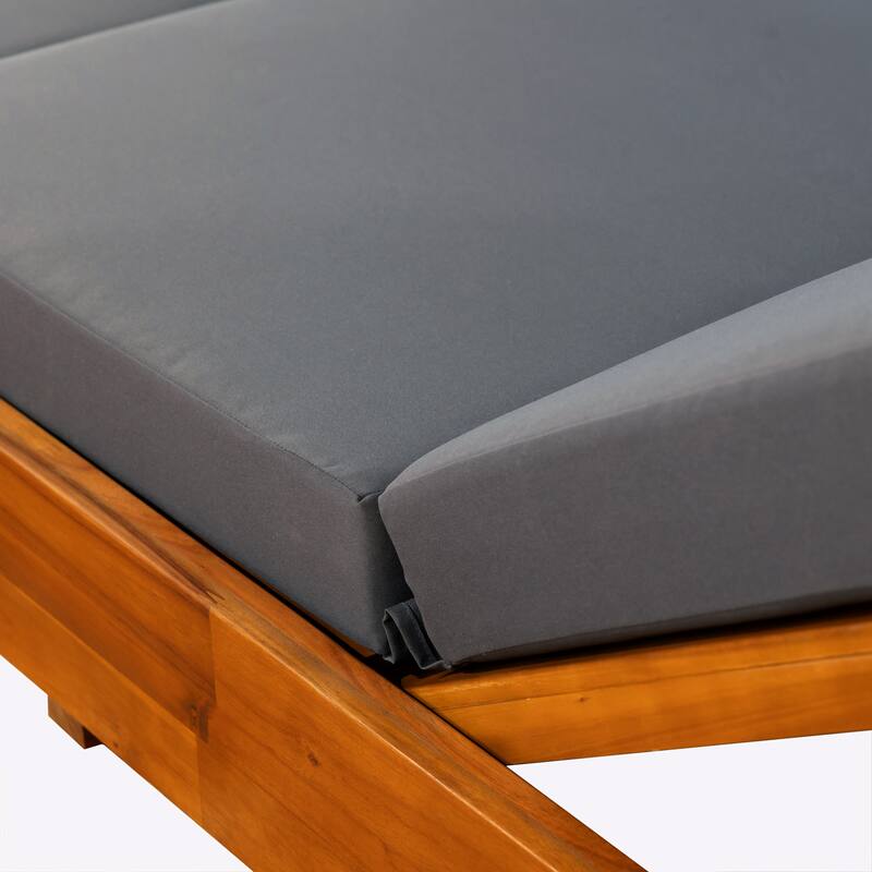 Christopher Knight Home - Outdoor Acacia Wood Chaise Lounge with Ergonomic 3-Fold Water-Repellent Cushion - 79.6"L