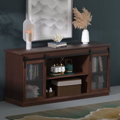 TV Stand 2 -shelf for TVs 32'' up to 65'',Barn Door,Adjustable Shelf,Larger storage space