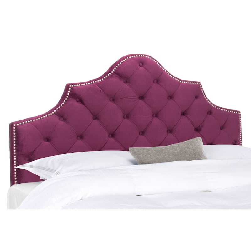 SAFAVIEH Rayna Grey Upholstered Tufted Headboard - Silver Nailhead (Full)