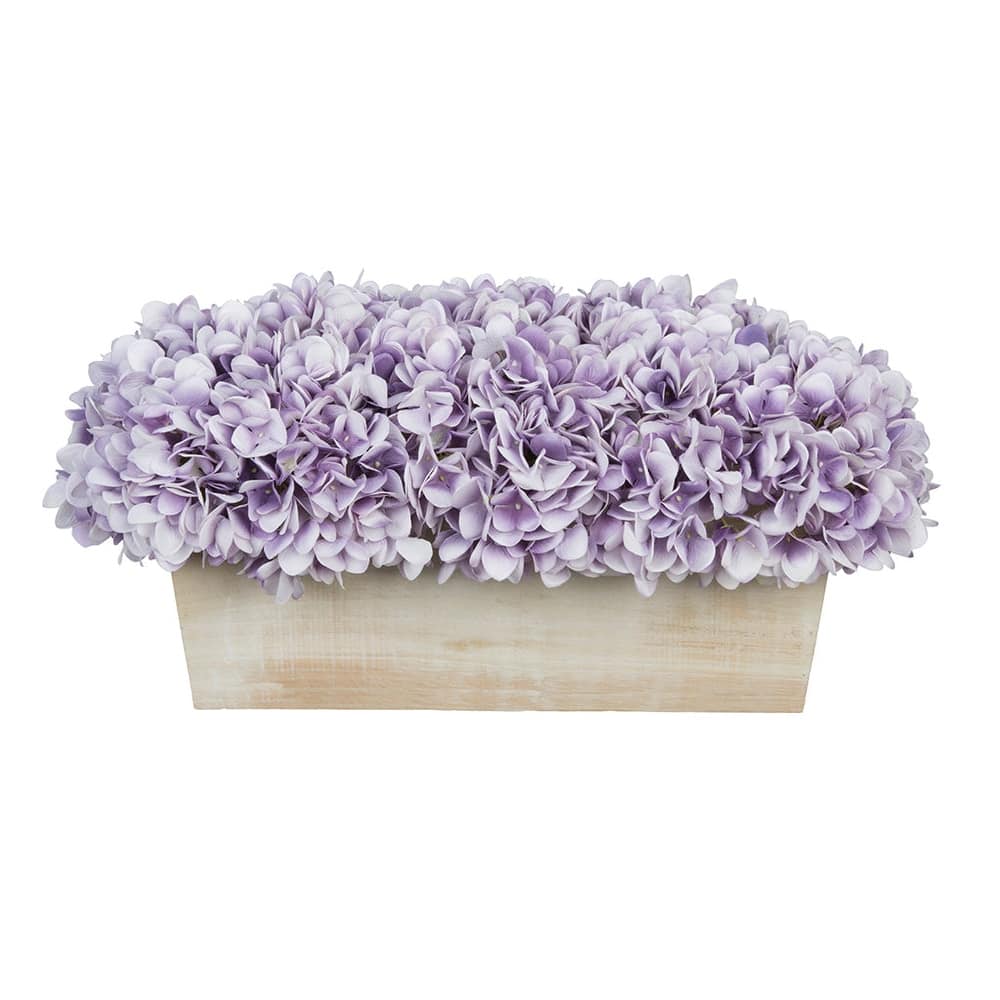 Faux Hydrangeas in White Wood Washed Ledge Planter