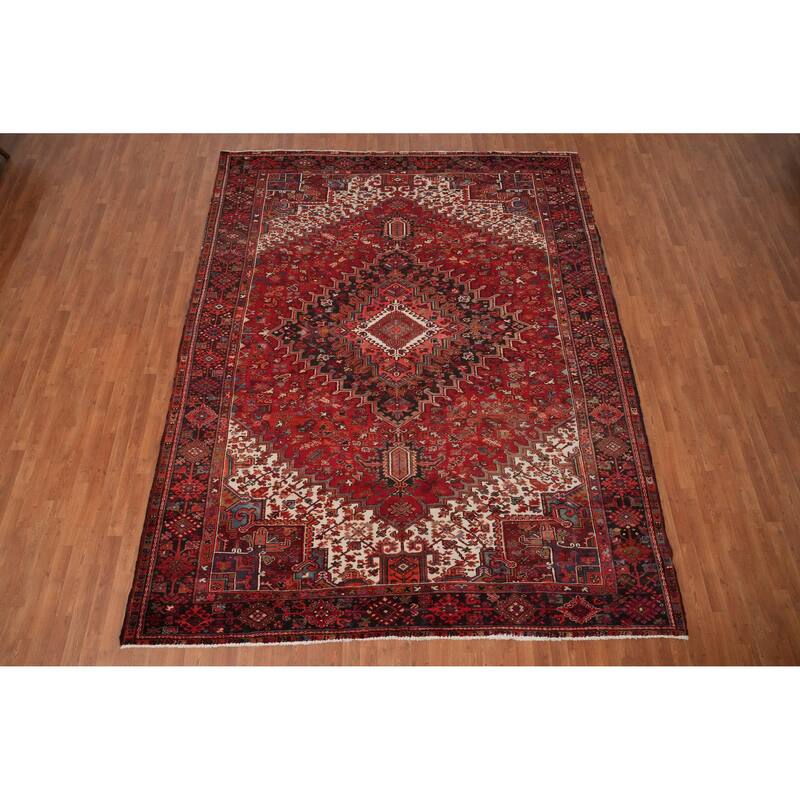 Hand Knotted Oriental 100% Wool Carpet Traditional Medallion Red Heriz Area Rug - 11' 7'' X 9' 2''