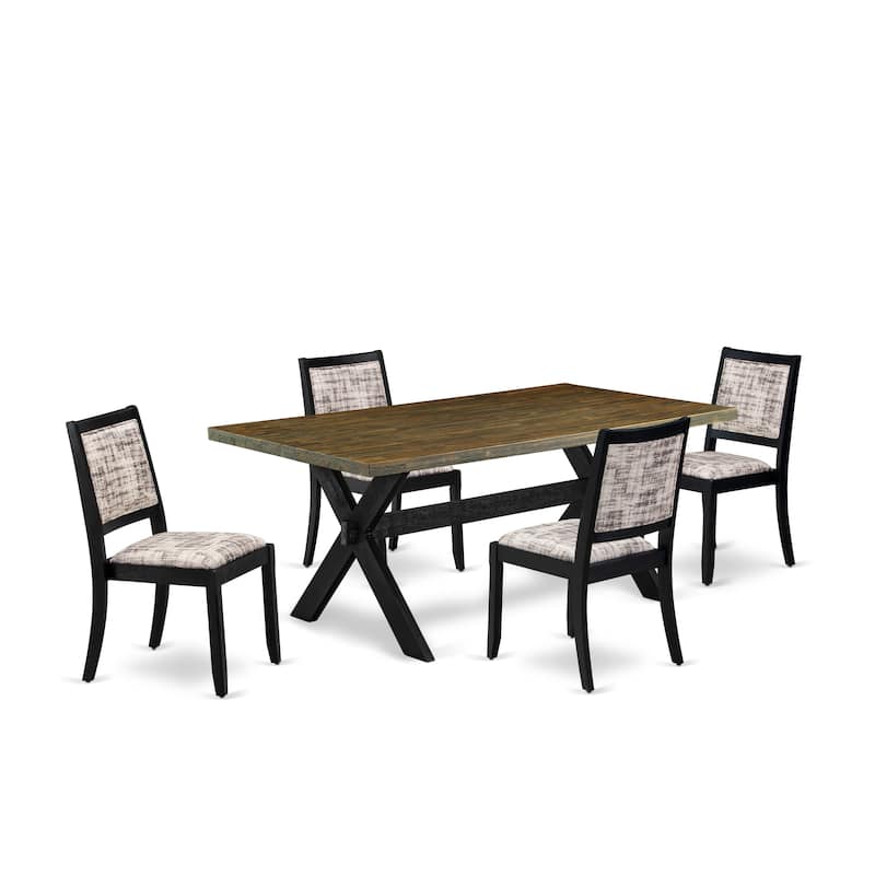 East West Furniture kitchen table set - a dinner table & Stackable chairs - Wire-brushed Black (Pieces & Seat Options) - X677X2630-5