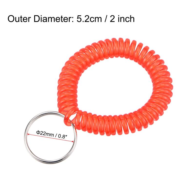 Spiral Keychain, Wrist Coil Keyring Wristband Stretchable Key Holder - Clear Red