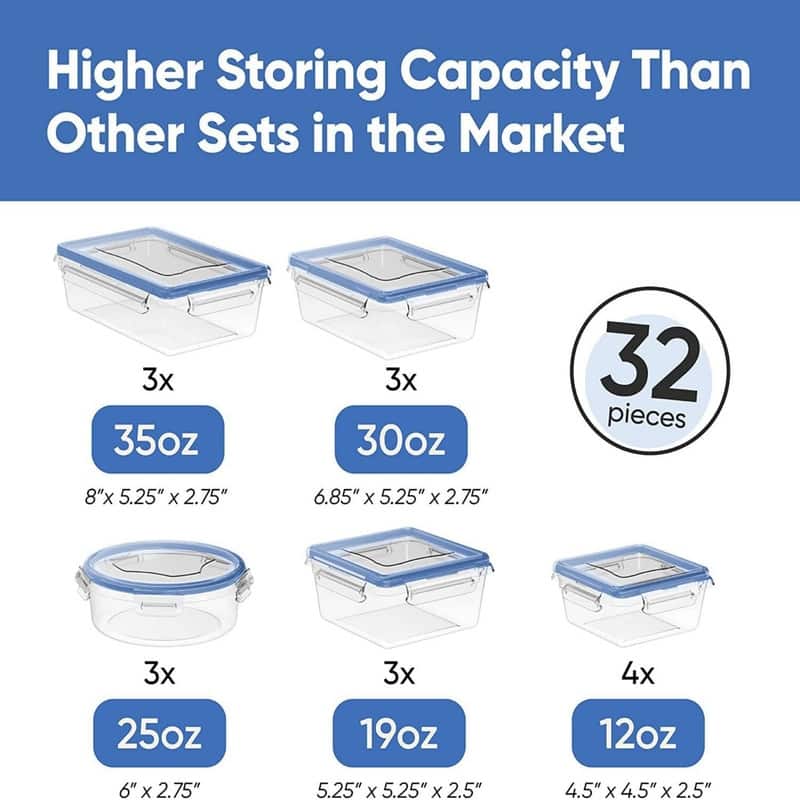 32 Piece Food Storage Containers Set