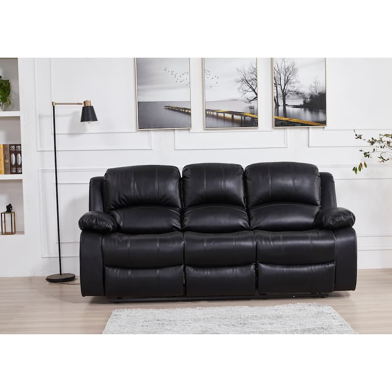 Betsy Furniture Bonded Leather Manual Rclining 3-seat Sofa Couch 8018 - Black