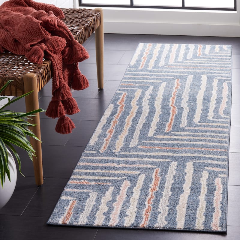 SAFAVIEH Blair Machine Washable Olimpiada Slip Resistant Rug - 2'2" x 8' Runner - Blue/Multi