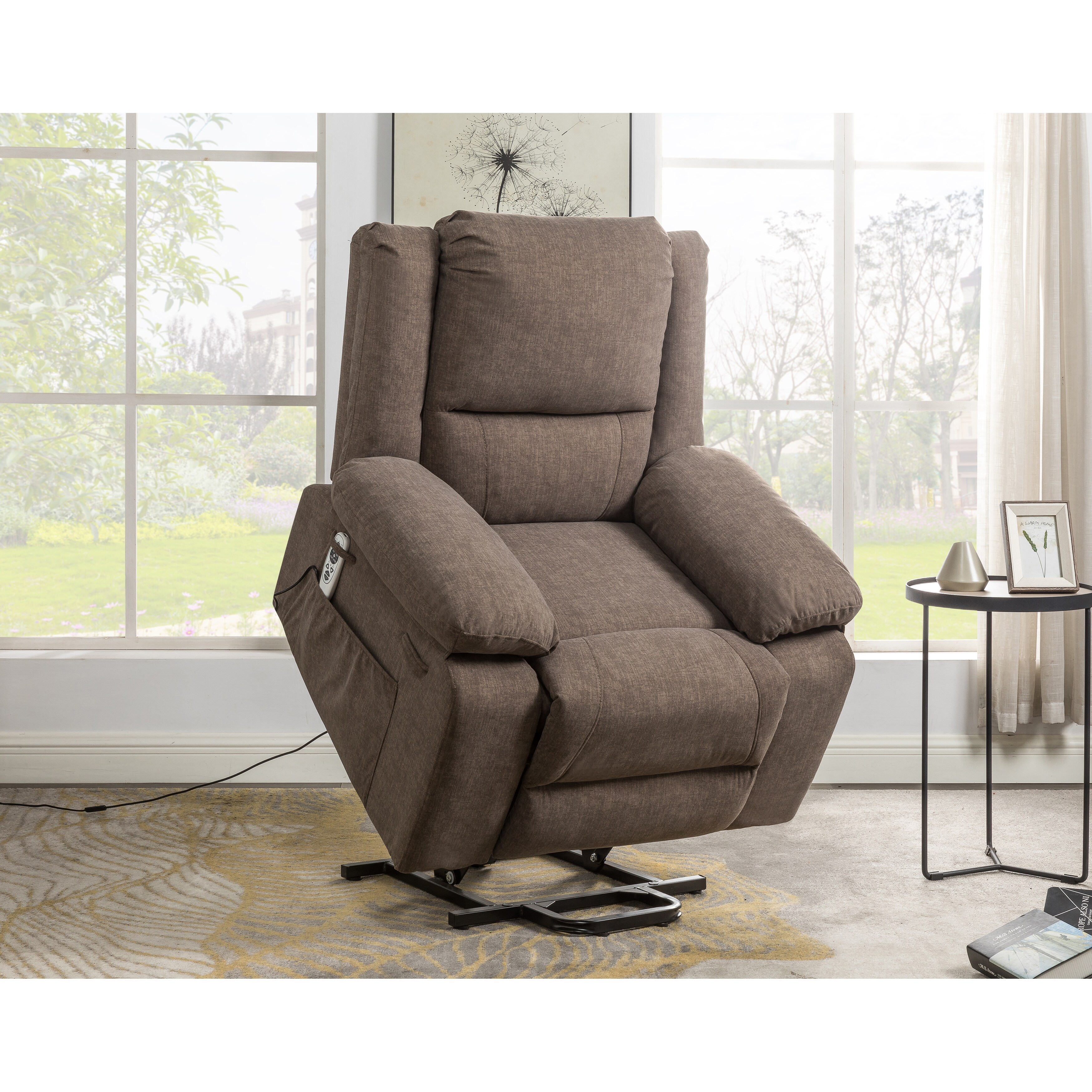 Brown Velvet Power Lift Recliner Chair, 8 Massage Points, Lumbar