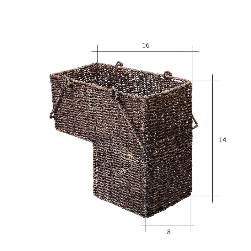 14-Inch Wicker Stair Case Basket with Handles | Handmade Woven Seagrass in Brown by Villacera