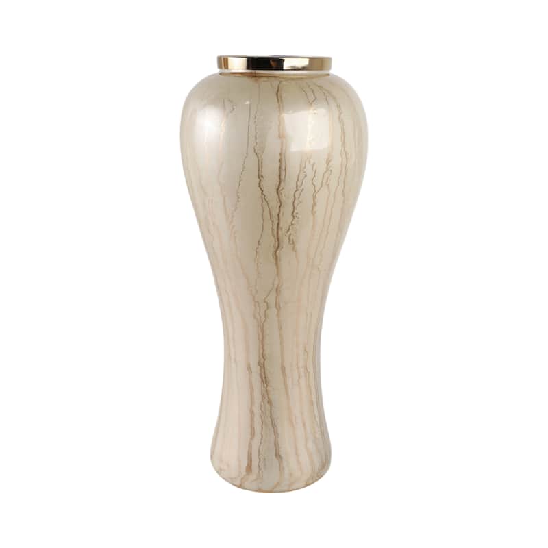 Glass Floor Vase with Tapered Body Rounded Lip Modern Glam Accent